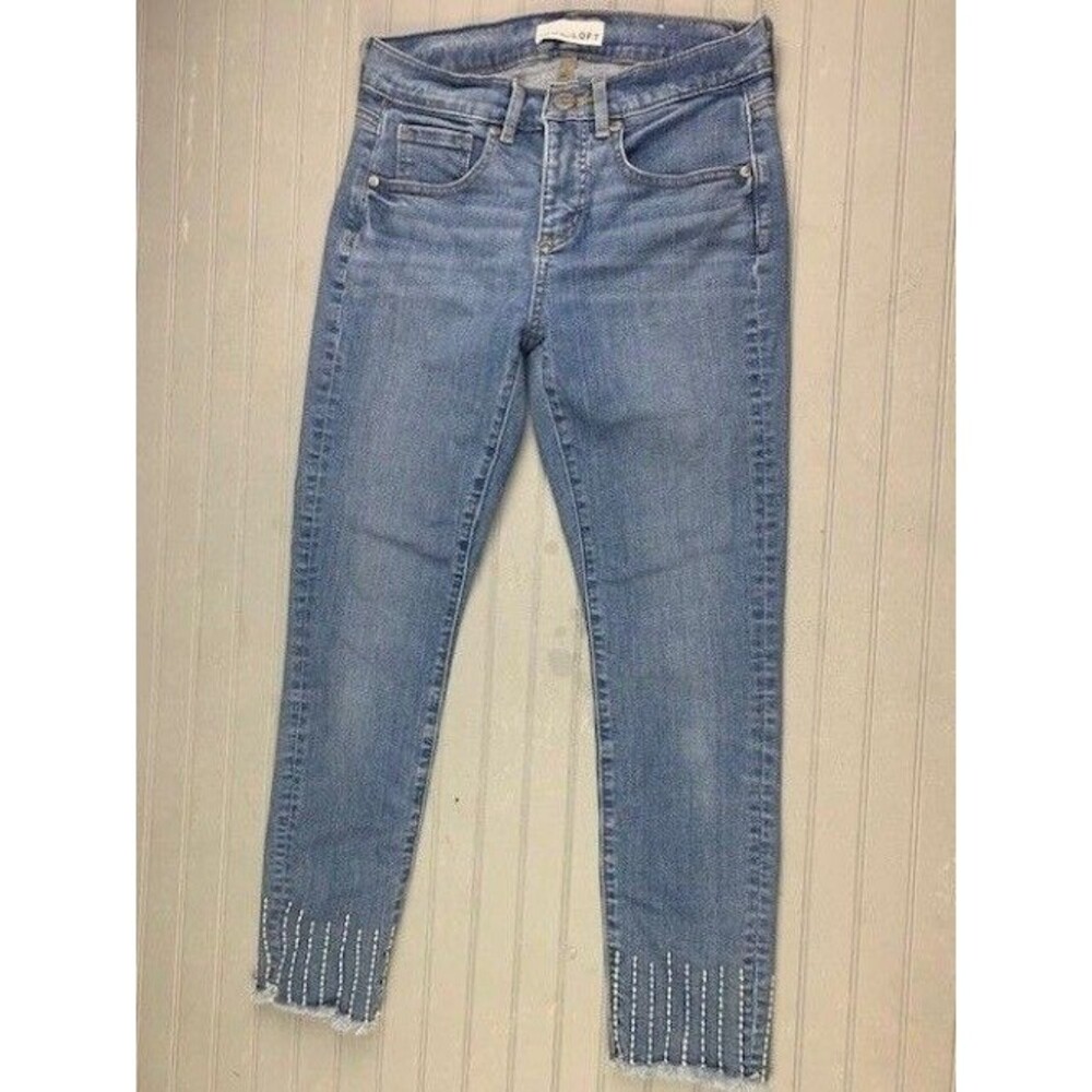 Loft Size 25 0 Womens Jeans Modern Skinny Crop Raw Hem Embellished Low Rise